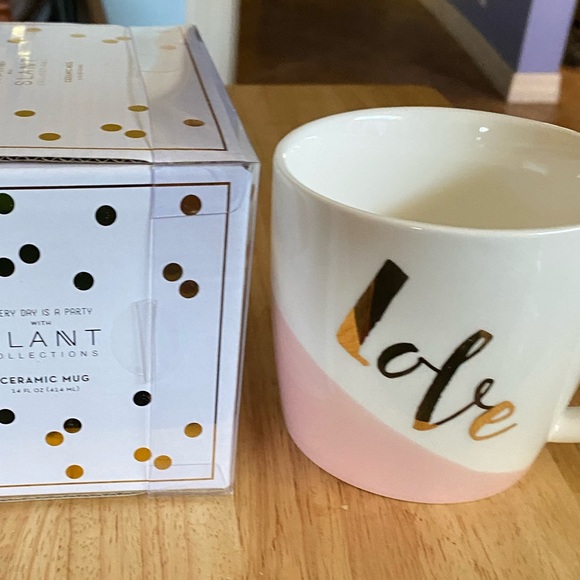 SLANT Girlfriend Ceramic Mug - Flared “LOVE” White with Pink & Gold 14oz. - Picture 4 of 5